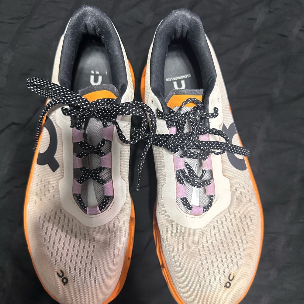 On Cloudmonster Running Women's Shoes - Cream, Orange, and Black